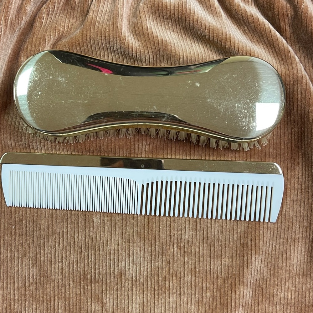 WMF German gold brass Hair Brush and Comb set